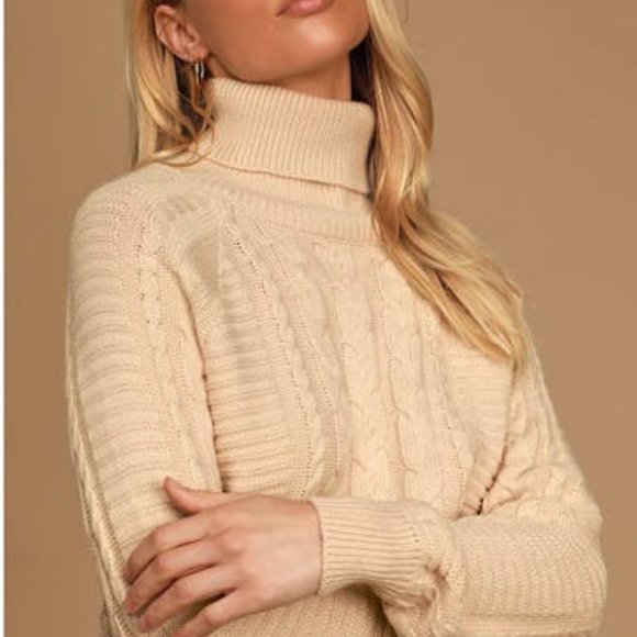 LULUS in the Cards Beige Cable Knit Two-Piece Sweater Dress, Size Medium - Picture 4 of 4